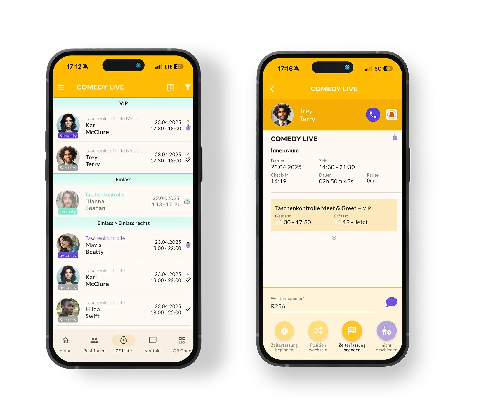 Beispiel für Live-Zeiterfassung aus der App